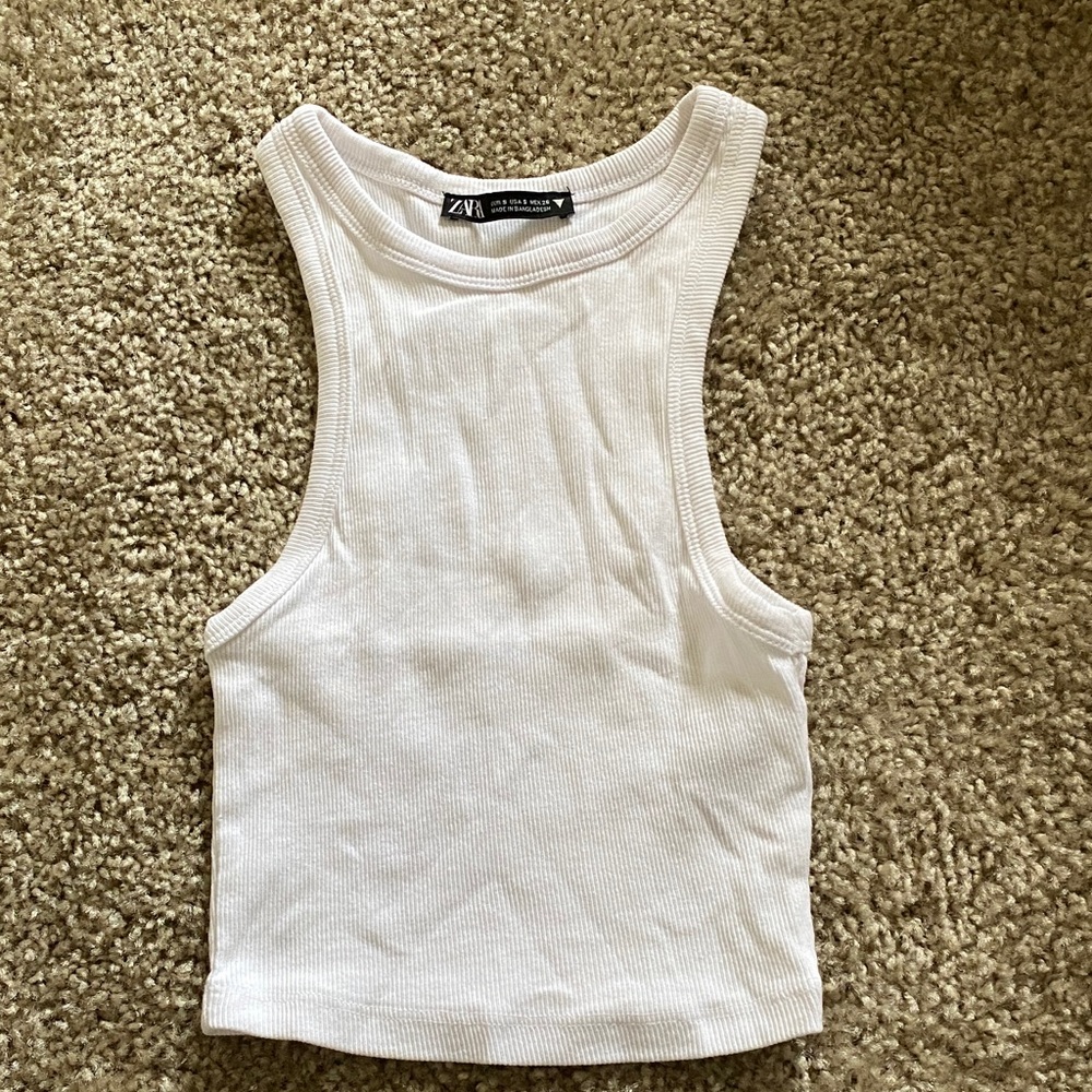 Zara Classic White Ribbed Tank Top